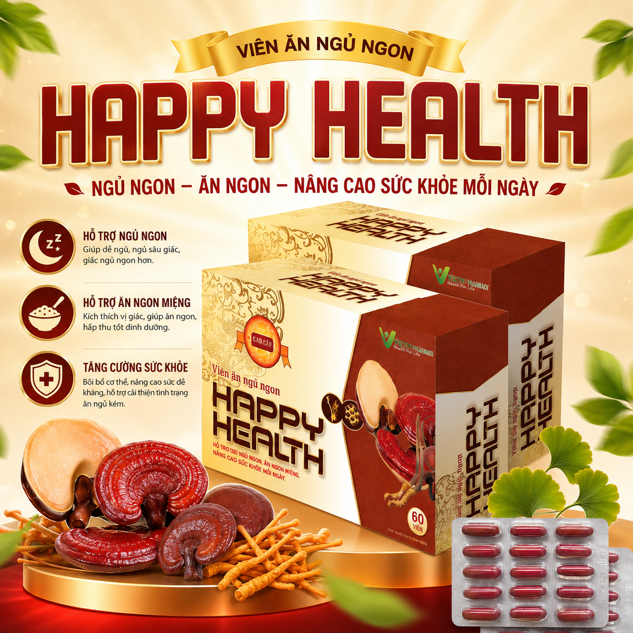 Viên Ăn Ngủ Ngon Happy Health, Hộp 60 Viên